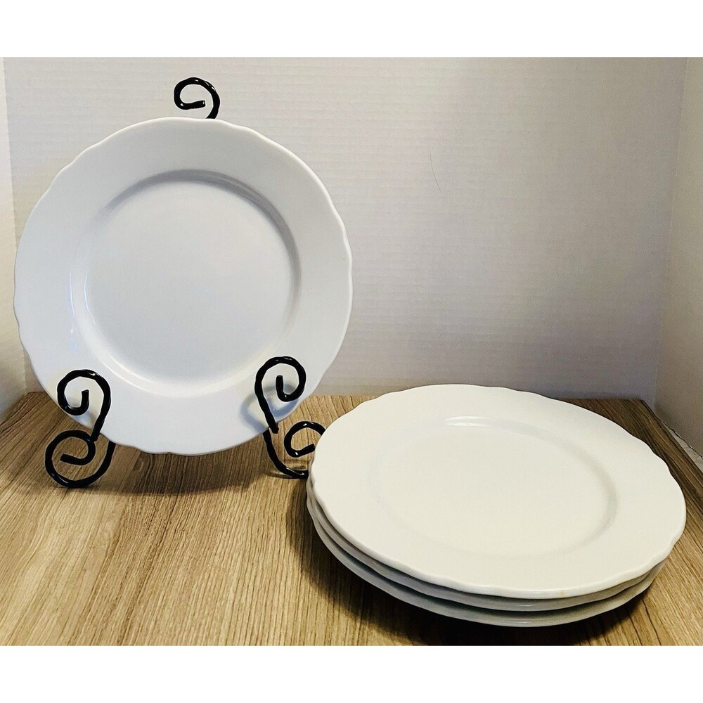 Vintage Rego Restaurant Ware Ceramic 10 Inch Plates Set of 4 Scalloped Edge USA